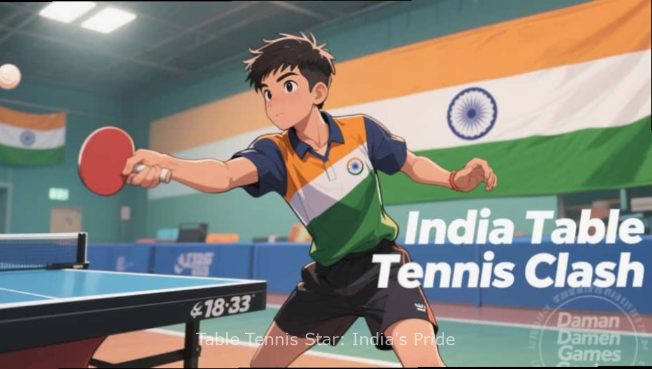 Table Tennis Star: India's Pride gameplay showing touch controls